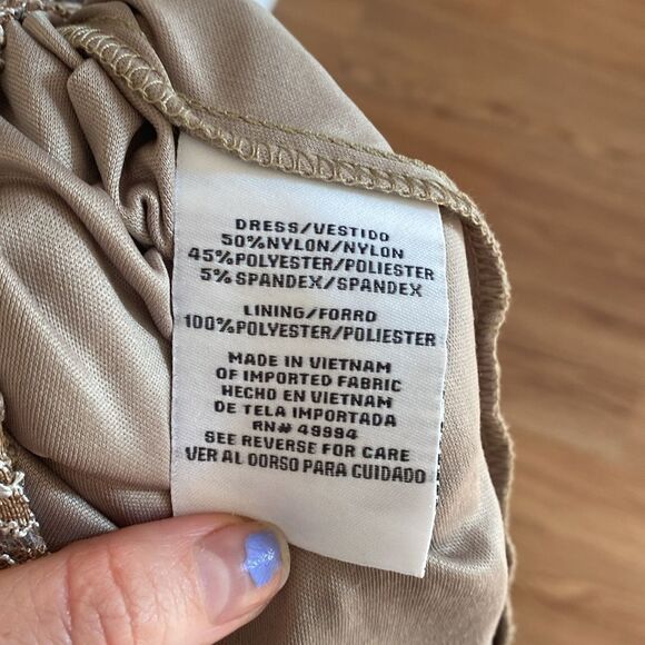 Vintage 90's Cream Knit Lace & Gold Sequin R&M Richards Midi Cocktail Gown Sz 8 - Picture 9 of 13